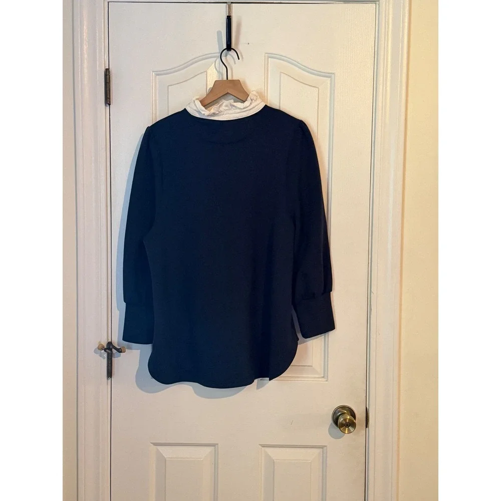 Tuckernuck x Pomander Place | Charlotte Terry Top L Navy Ruffle Collar Preppy